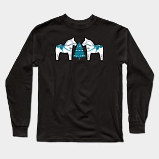 Christmas Dala Horse in blue and white Long Sleeve T-Shirt